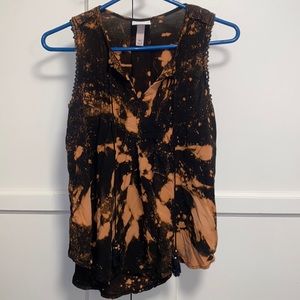 Knox Rose XS Bleach Dye Black V Neck Blouse Top
